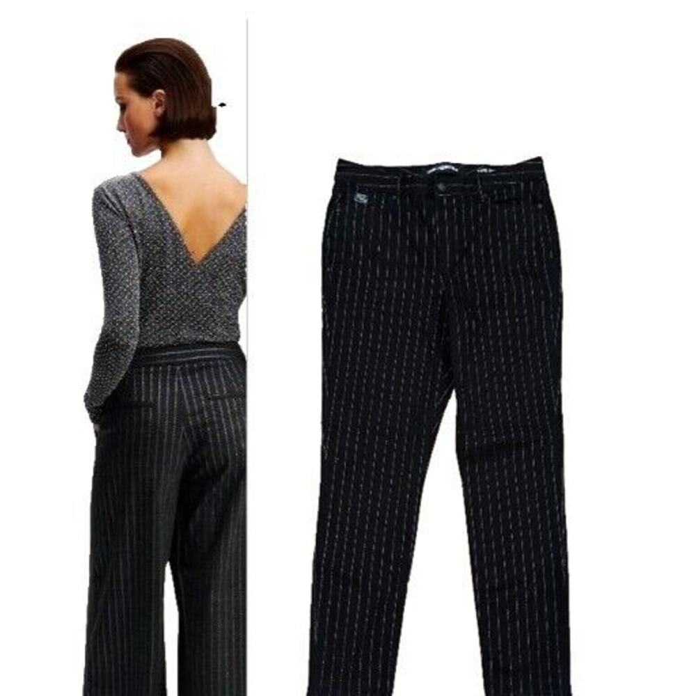 Karl Lagerfeld Black and White Striped Skinny Pants